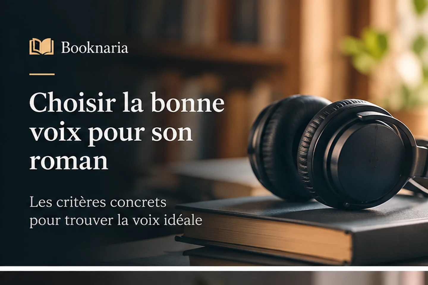Casque audio posé sur des livres dans un environnement chaleureux, évoquant le choix d’une narration